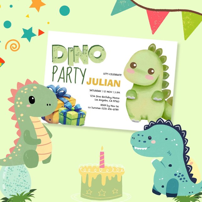 Dino Party Cute Dinosaur Birthday Inbjudningar (Skapare uppladdad)