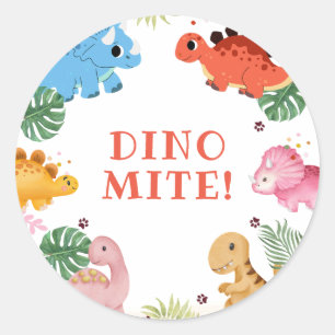 Dino Party Cute Dinosaur Födelsedagsfest Runt Klistermärke