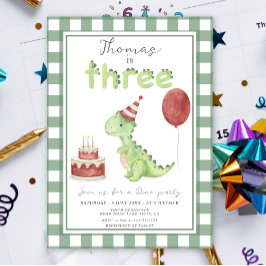 Dino Party | Cute Dinosaur Three-Rex Birthday Inbjudningar