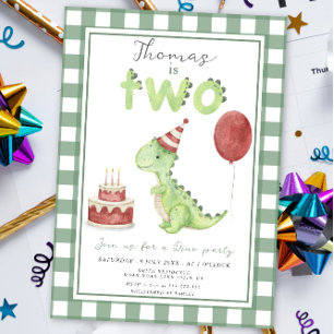 Dino Party Cute Dinosaur Two-Rex Birthday Inbjudningar