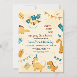 Dino Party. Cute Dinosaurs 3:e födelsedag Inbjudningar