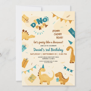 Dino Party. Cute Dinosaurs 3:e födelsedag Inbjudningar