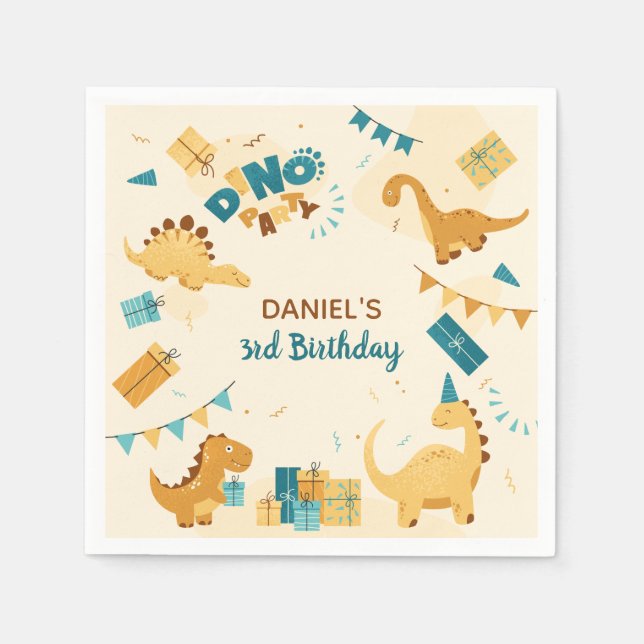 Dino Party. Cute Dinosaurs 3:e födelsedag Pappersservett (Framsidan)