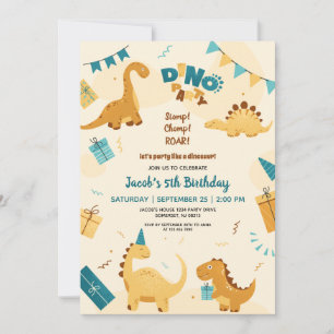 Dino Party. Cute Dinosaurs 5:e födelsedag Inbjudningar