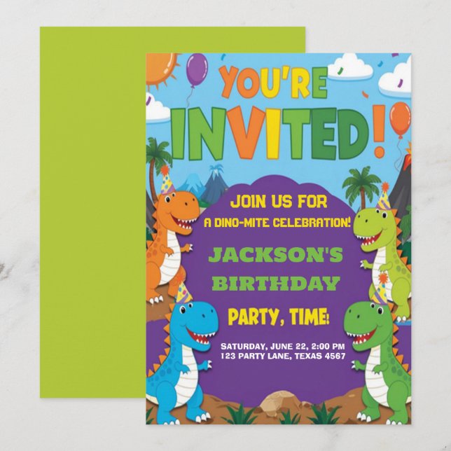 Dino Party | Cute Dinosaurs Birthday Inbjudningar (Fram/baksida)