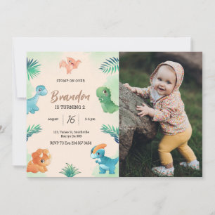Dino Party Cute Dinosaurs Birthday Photo Inbjudningar
