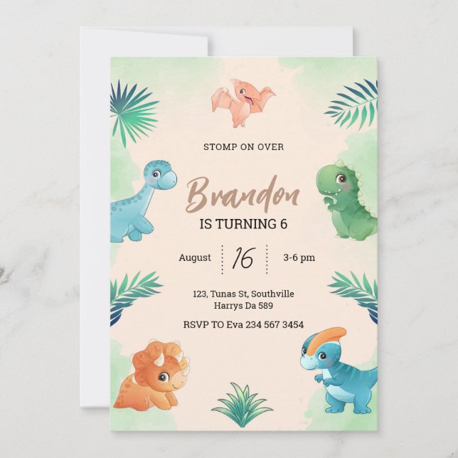 Dino Party | Cute Dinosaurs födelsedag Inbjudningar (Framsida)