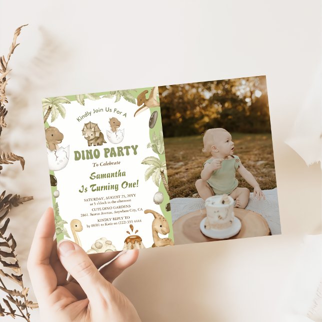 Dino Party | Cute Dinosaurs första födelsedag Foto Inbjudningar (Skapare uppladdad)