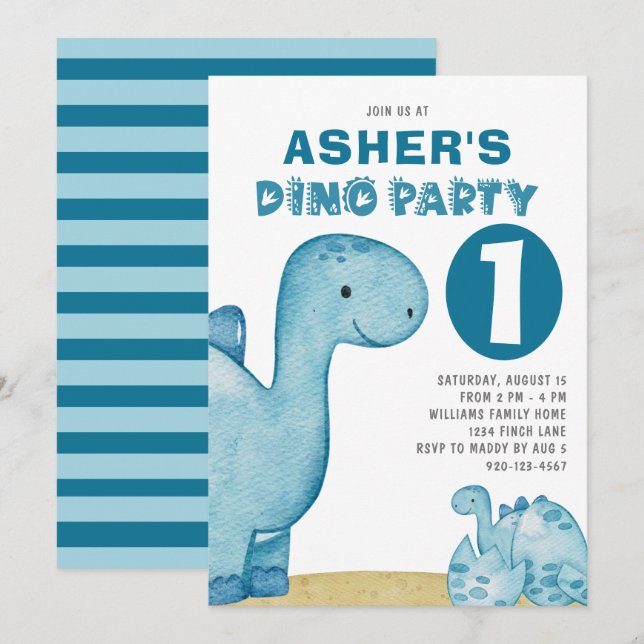 Dino Party Cute Dinosaurs första födelsedag Inbjudningar (Fram/baksida)