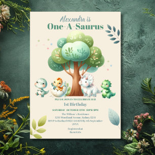 Dino Party Cute Dinosaurs första födelsedag Inbjudningar