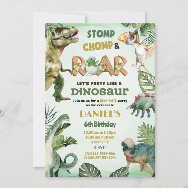 Dino Party | Cute Dinosaurs-tema på födelsedagen Inbjudningar (Framsida)