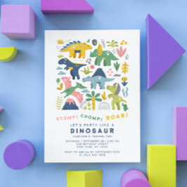 Dino Party Cute Modern Dinosaurs andra födelsedag Inbjudningar