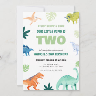 Dino Party Dinosaur, andra födelsedagsinbjudan Inbjudningar