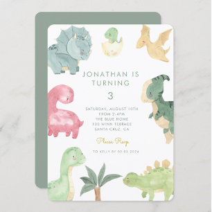Dino Party Dinosaur Birthday Inbjudningar