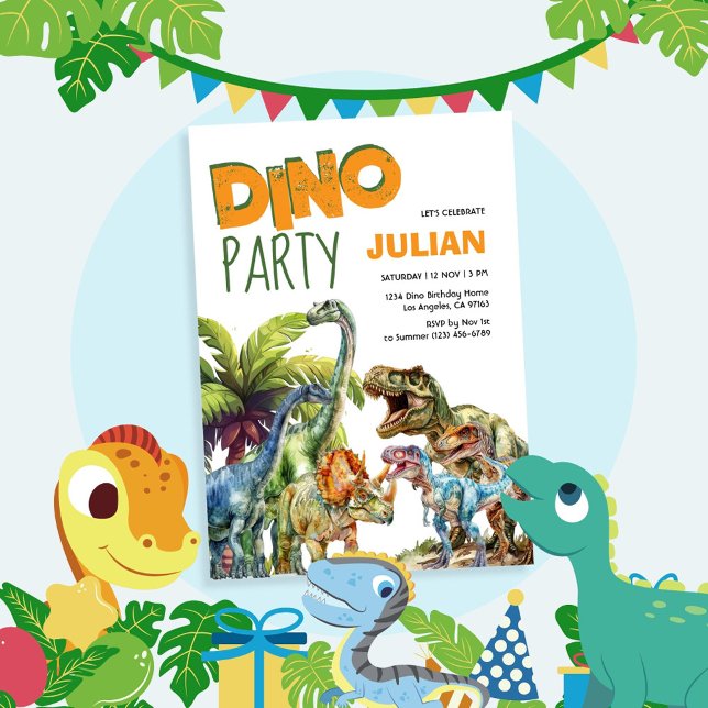 Dino Party Dinosaur Birthday Inbjudningar (Skapare uppladdad)