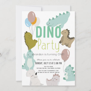 Dino Party Dinosaur Boy 1st Birthday Inbjudningar