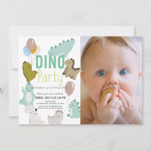 Dino Party Dinosaur Boy Photo 1st Birthday Inbjudningar