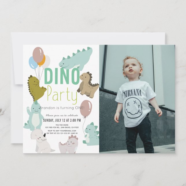 Dino Party Dinosaur Boy Photo Birthday Inbjudningar (Framsida)
