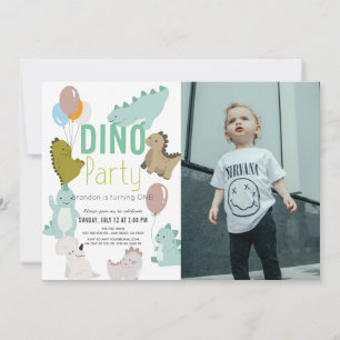 Dino Party Dinosaur Boy Photo Birthday Inbjudningar