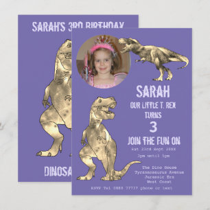 Dino Party Dinosaur T Rex Flicka 3-årsdag Lila