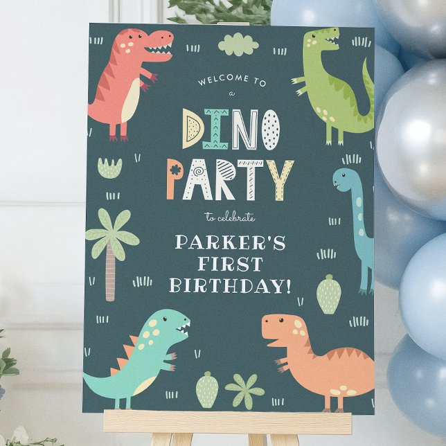 Dino Party Dinosaurer Födelsedagsfirande Välkomsts Poster (Skapare uppladdad)