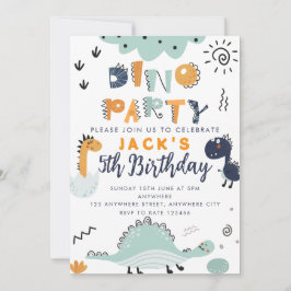 Dino Party Kids 5-års födelsedagsinbjudan