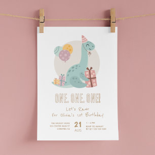 Dino Party Rawr Cute 1:a födelsedagen Inbjudningar