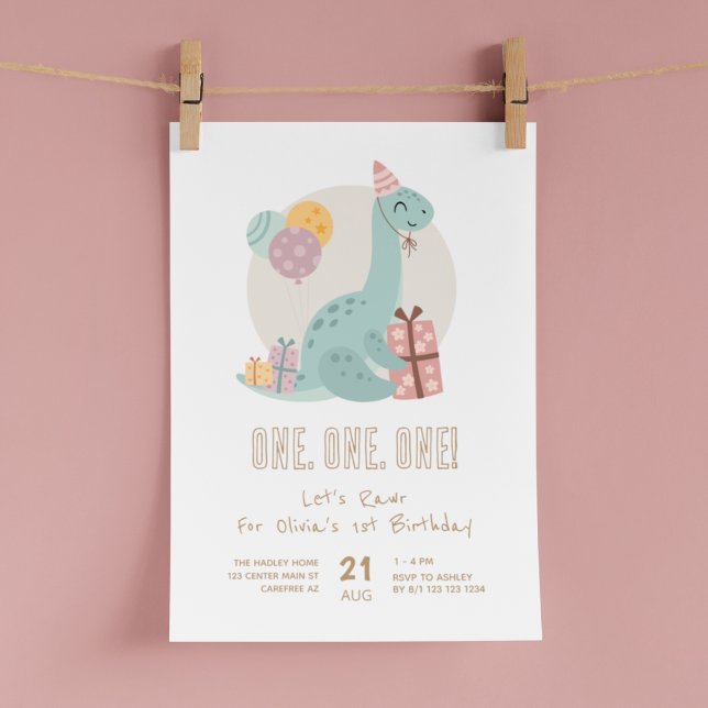 Dino Party Rawr Cute 1:a födelsedagen Inbjudningar (Skapare uppladdad)