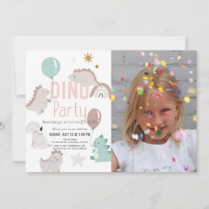Dino Party Rosa Dinosaur Girl Photo Birthday Inbjudningar