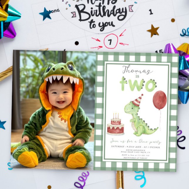 Dino Party | Söt Dinosaurie Två-Rex Födelsedag Inbjudningar (Skapare uppladdad)