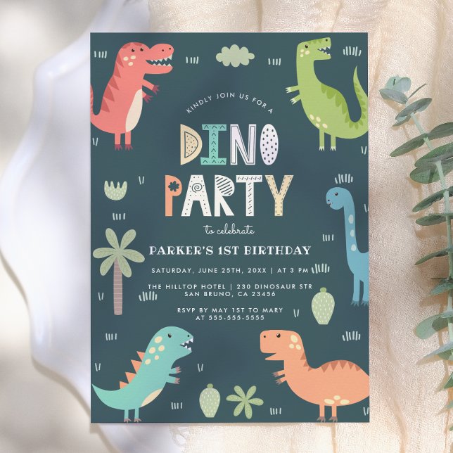 Dino Party | Söta dinosaurier Första födelsedag Inbjudningar (Skapare uppladdad)