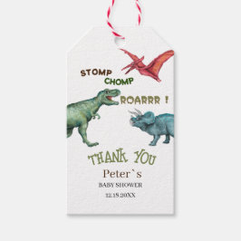 Dino Party stomp chomp roar babydusch tack Presentetikett