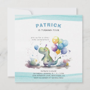 Dino Party Watercolor Boy Blue Birthday Inbjudningar