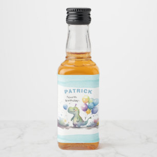 Dino Party Watercolor Boy Blue Birthday Spritflaskor Etikett