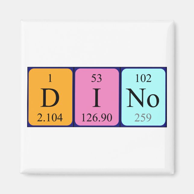Dino periodiskt bord namn magnet (Framsidan)
