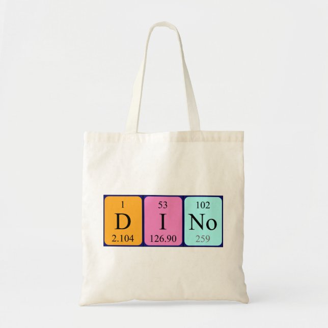 Dino periodiskt bord namn tote bag tygkasse (Framsidan)