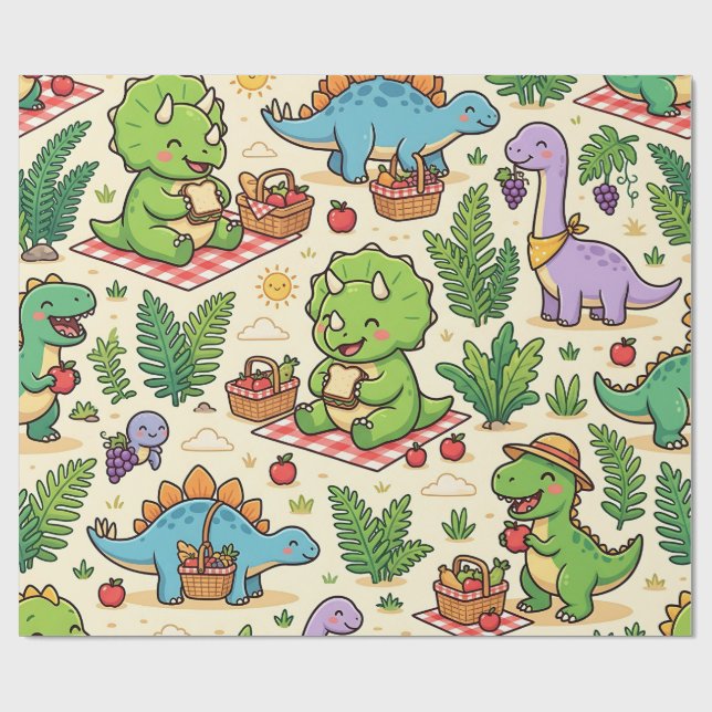 Dino Picknick Inpackningspapper – Forntida Vänner Presentpapper (Platt)