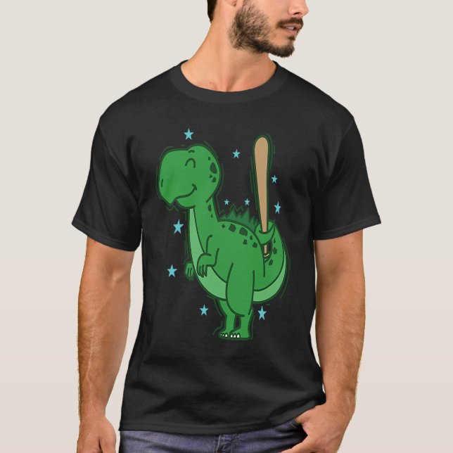 Dino playing Baseball Dinosaur Reptile T Shirt (Framsida)