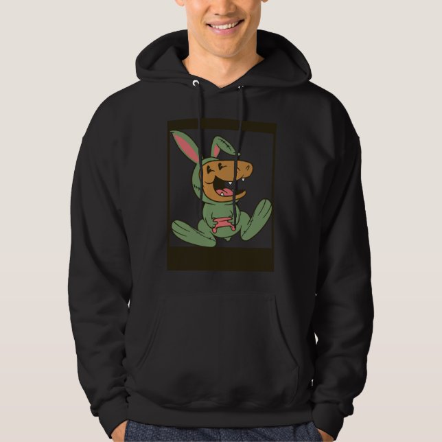 dino playing video games bunny costume hoodie (Framsida)