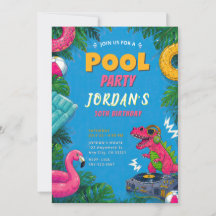 Dino Pool Party Födelsedagsinbjudan