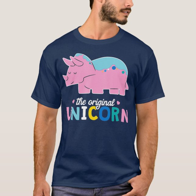 Dino Puns Original Unicorn Triceratops Rosa T Shirt (Framsida)