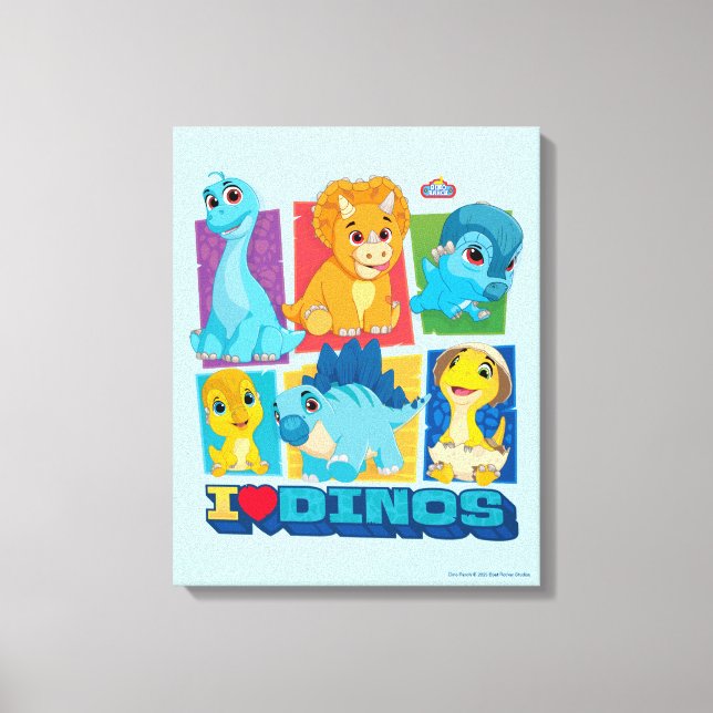 Dino Ranch | Roligt och färgstarka dosinosaurer Canvastryck (Framsida)