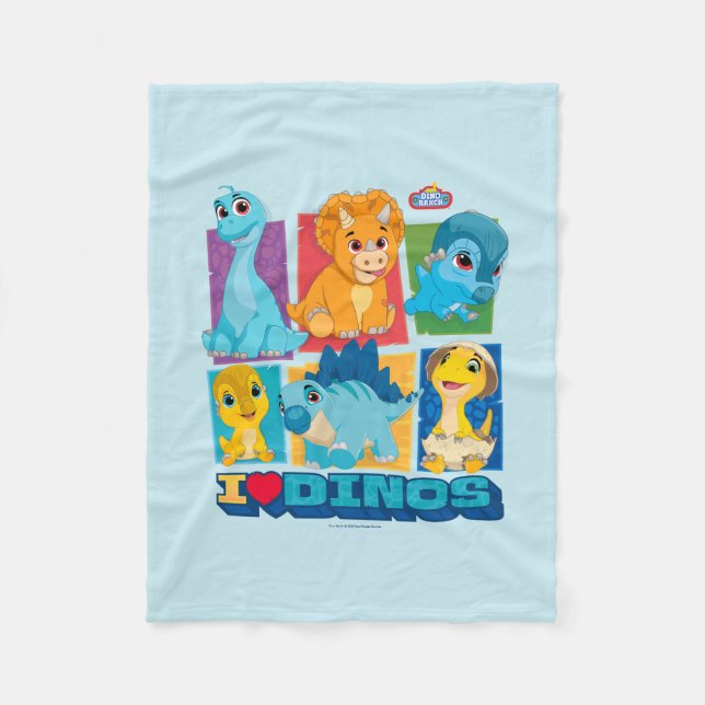 Dino Ranch | Roligt och färgstarka dosinosaurer Fleecefilt (Framsidan)