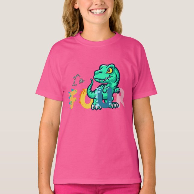 Dino Rex I är 4 födelsedagsflicka fyra Back to sch T Shirt (Framsida)