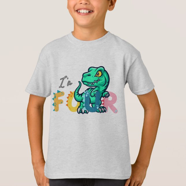 Dino Rex I är 4 födelsedagspojke fyra Back to scho T Shirt (Framsida)