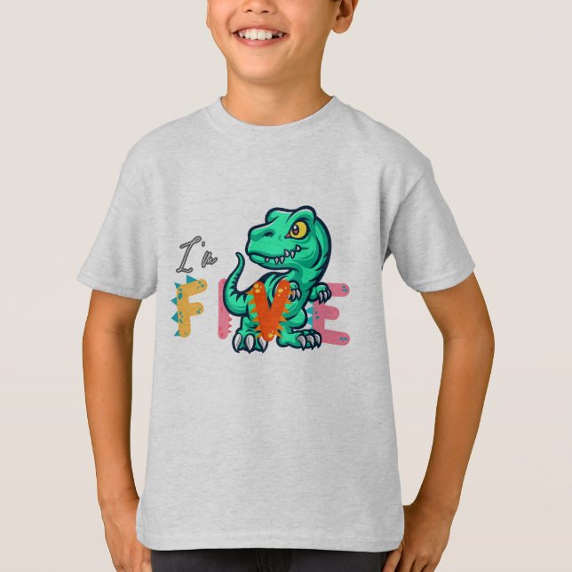 Dino Rex I är 5 födelsedagspojke fem Back to schoo T Shirt (Framsida)