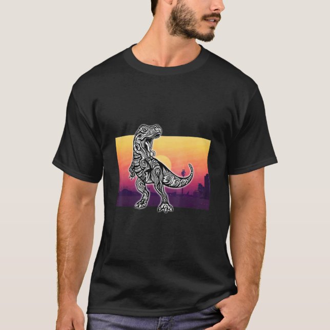 Dino Rex Mandala Sunset City T Shirt (Framsida)