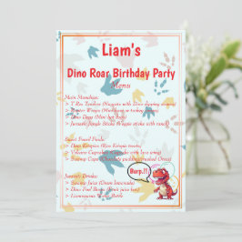 Dino Roar Födelsedagsfest Meny