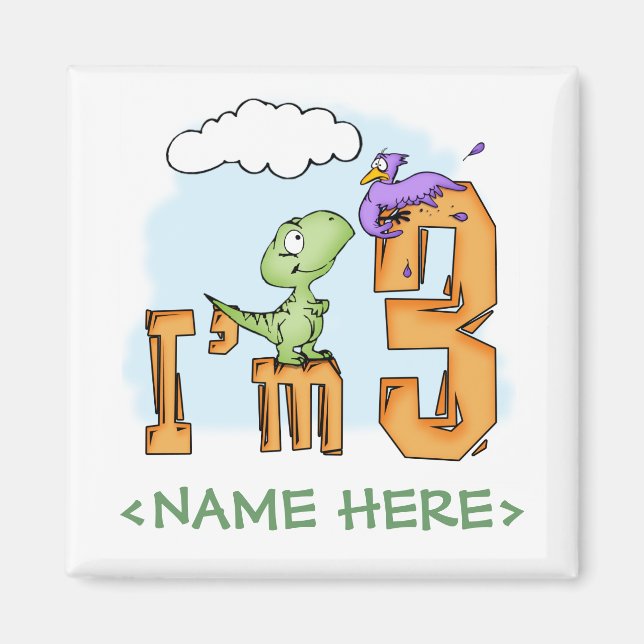 Dino Roligt 3:e födelsedagen Magnet (Framsidan)