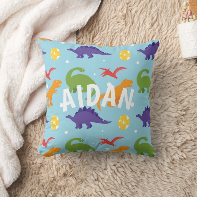 Dino Roligt Kids Red Orange Grönt Lila Dekorativ k Kudde (Filt)